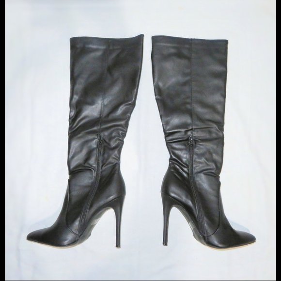 SOLD - Wild Diva Lounge "Giselle" Black US 9 Pointed Toe Knee High Heel Boots - Picture 8 of 11
